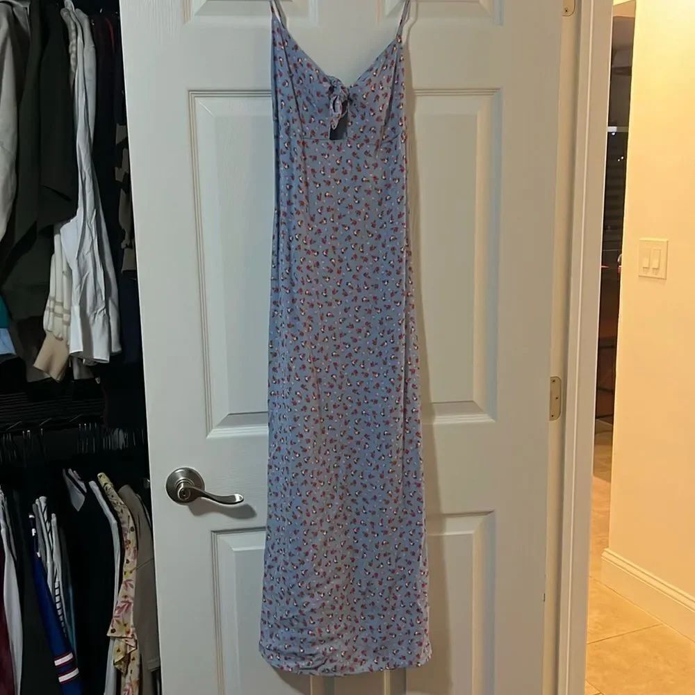 Brand New ZARA Dress - Light Blue Floral Dress w Tie front & Low Back - NWT